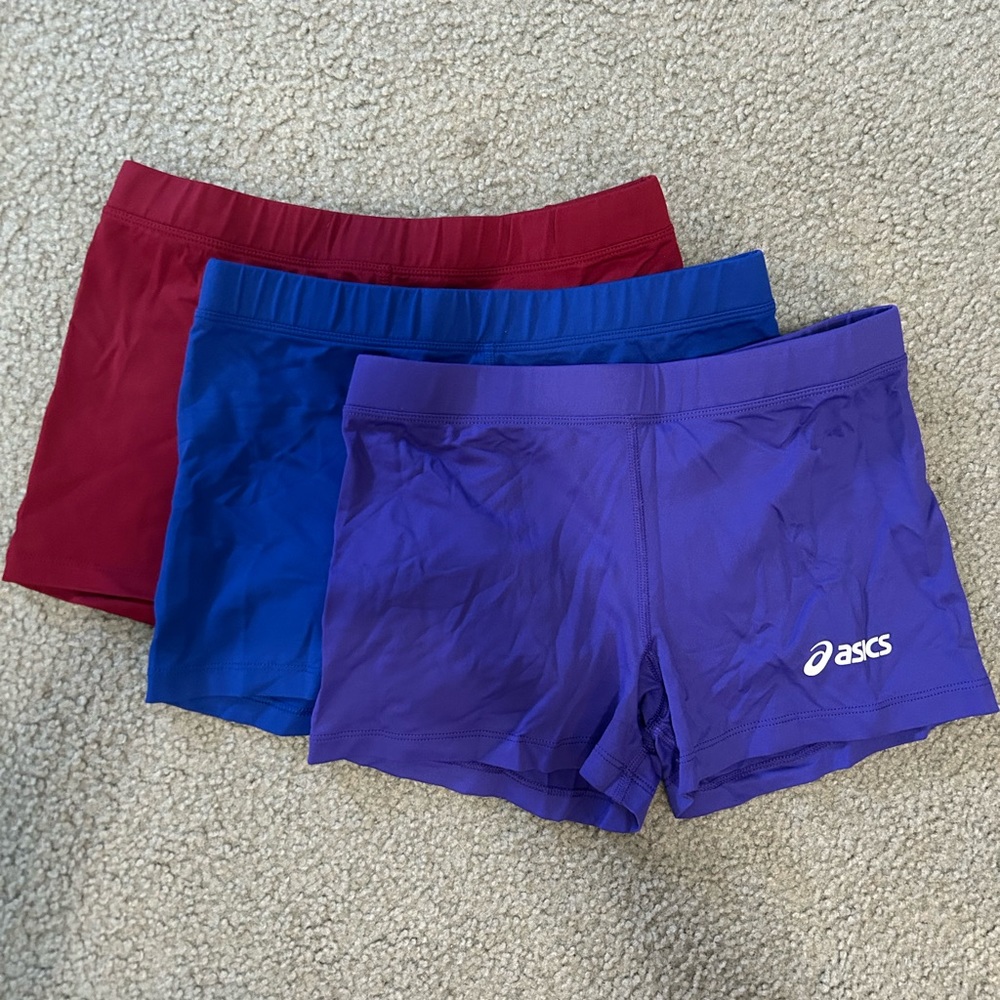 Size small oasis spandex athletic shorts (blue, red, and purple)